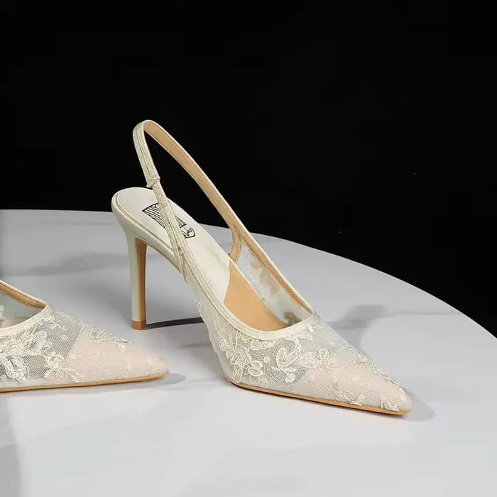 Escarpins élégants à talon fin et bout pointu en dentelle ajourée avec boucle pour femme – Chaussures polyvalentes pour soirée