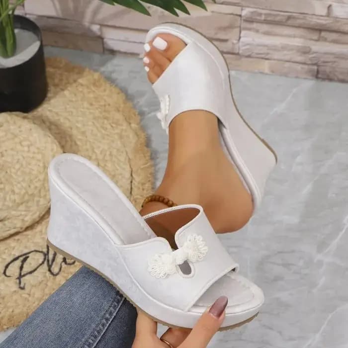 Mules pour femmes à bout ouvert, à enfiler, à talon compensé haut, plateforme, avec appliques nouées et découpes, dessus texturé, chaussures décontractées pour le quotidien