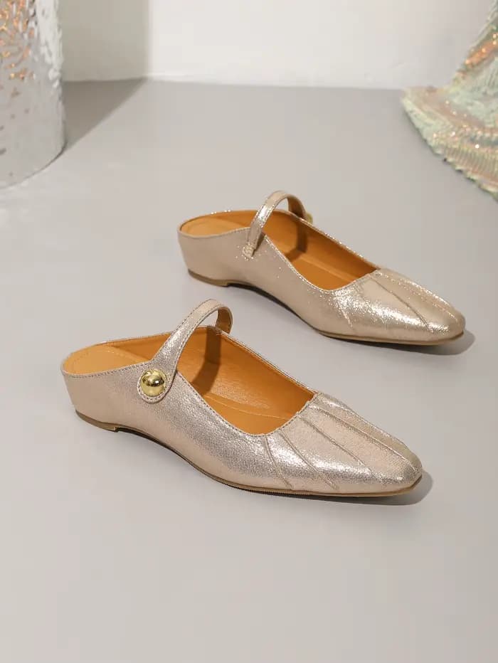Mules pour femmes à bout carré plissé brillant, design sans talon, talon compensé dissimulé de 3,5 c