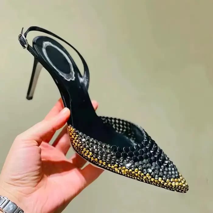 Slingbacks dégradés en biscuits pour femmes, escarpins de luxe, banquet en cristal Bling, talons aig