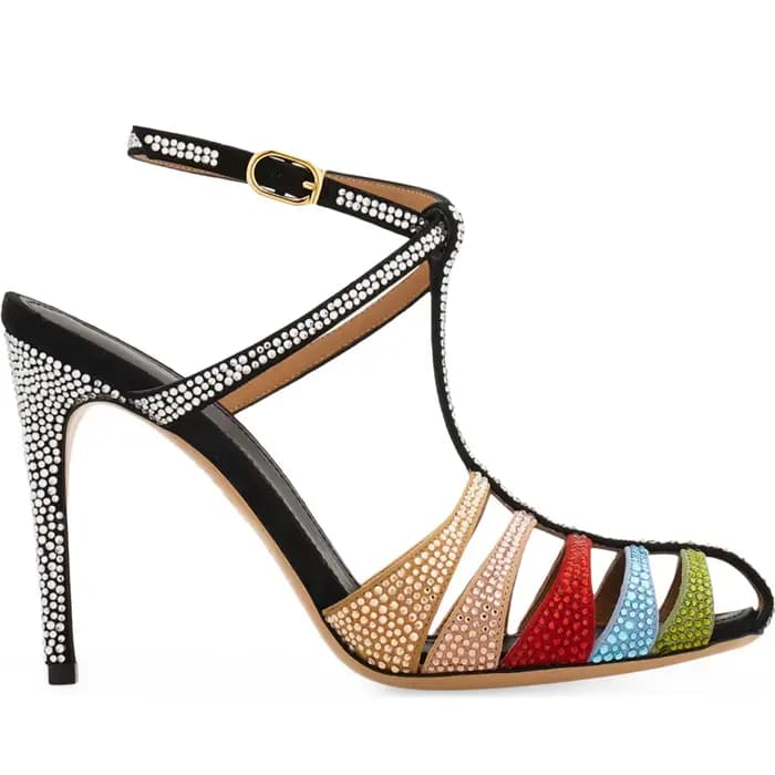 Sandales à bande étroite en cuir patchwork multicolores Ctrstal, bout rond sexy, talon fin, nouvelle