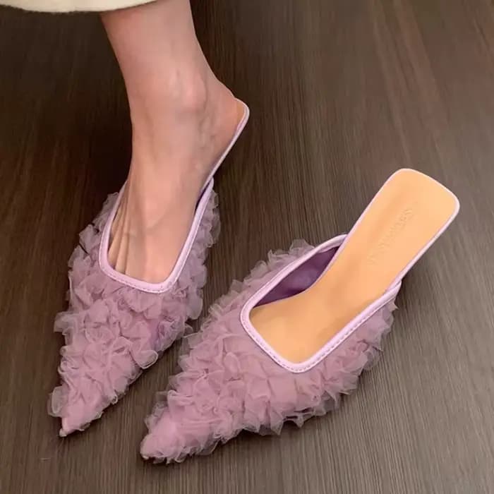 Bout pointu pantoufles à talons femmes Mules élégantes chaussures mi talons sandales 2025 diapositives de mode escarpins d'été nouvelles chaussures de luxe pour femmes