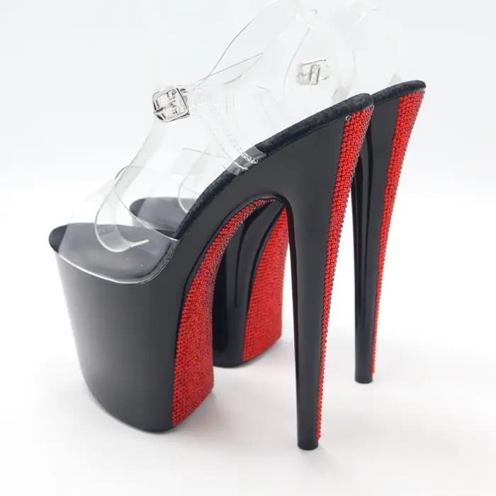 Talons aiguilles noirs brillants de 20CM avec cristal de vin