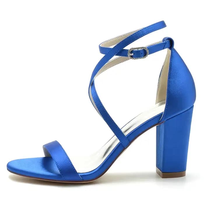 Sandales à talons en Satin pour femmes, chaussures de mariée, bout ouvert, sangle croisée, boucle, soirée, bal
