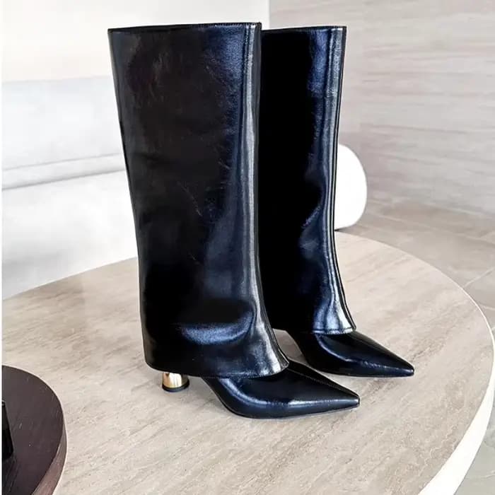 Bout pointu femmes bottes hautes concepteur talons hauts chaussures mode genou haute 2025 hiver Chelsea