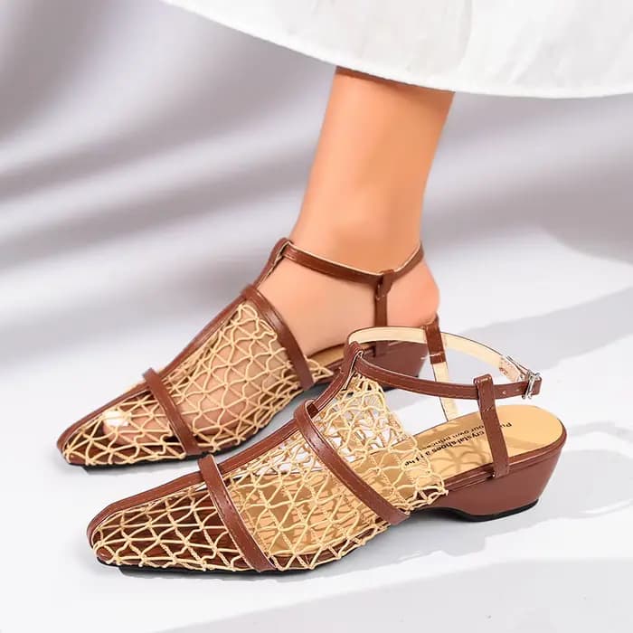 Sandales à talon carré en maille respirante - Chaussures d'été confortables pour femmes