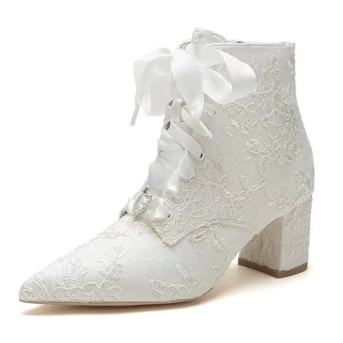 Bottes de Mariage en Dentelle à Talons Pointus