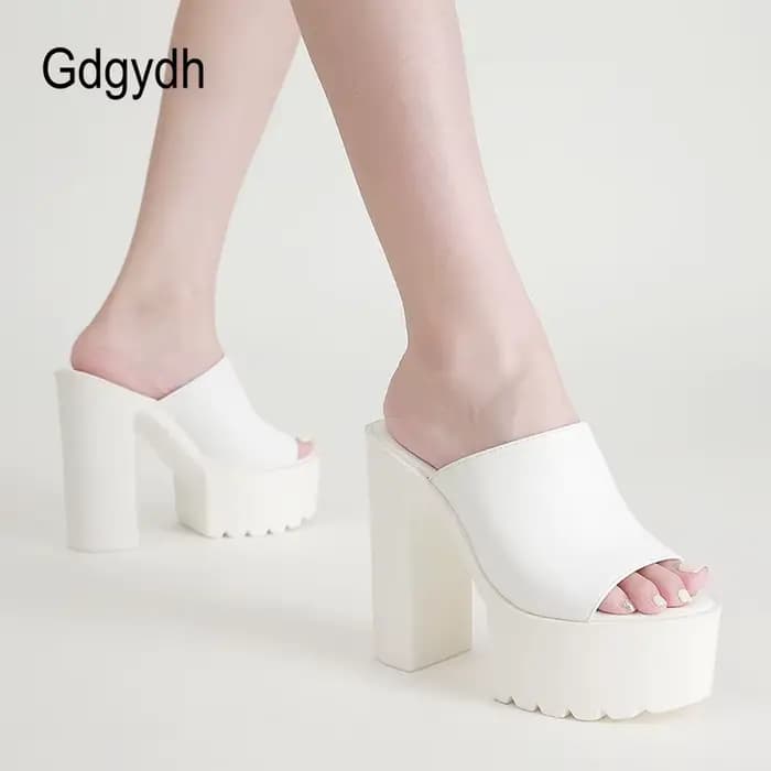 Gdgydh Mules à talons carrés pour femmes, pantoufles d'extérieur, sandales à bout ouvert, chaussures à dos ouvert, noir et blanc, grande qualité