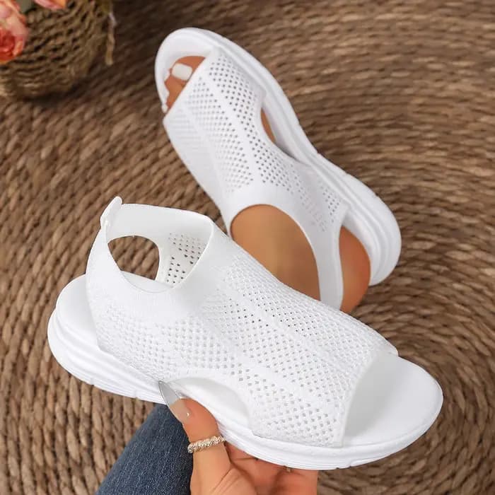 Sandales pour femmes, chaussures respirantes en tricot à bout ouvert, sandales confortables à enfile
