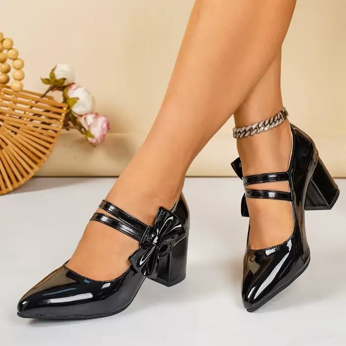 Escarpins à bout pointu et talon carré avec nœud, chaussures simples pour femmes, antidérapantes et