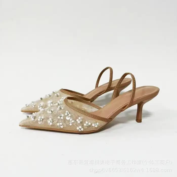 Année Anniversaire Embelli Sandales à talons hauts à bout pointu avec tige en maille respirante à lacets pour vêtements