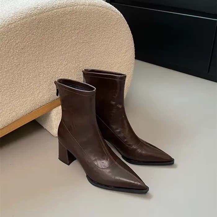 Bottines à talons hauts et bout pointu pour femme, chaussures courtes élégantes et Slim, automne et