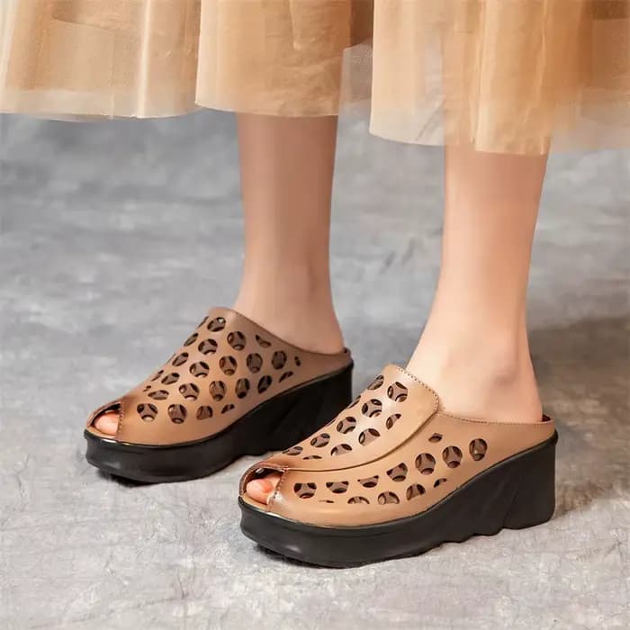 Chaussures découpées en cuir véritable pour femmes