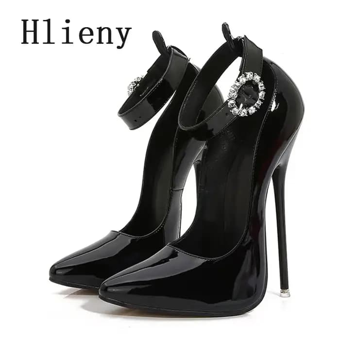 Hlieny Super talons hauts 16 cm femmes pompes talon aiguilles bout pointu dames cheville cristal boucle sangle sandales discothèque chaussures