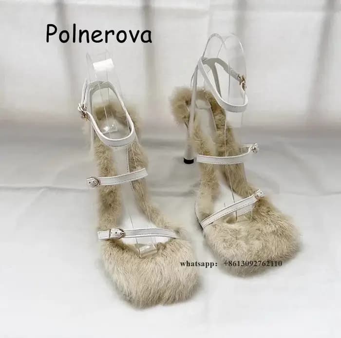 Sandales Parker Carrées en Fourrure pour Femmes