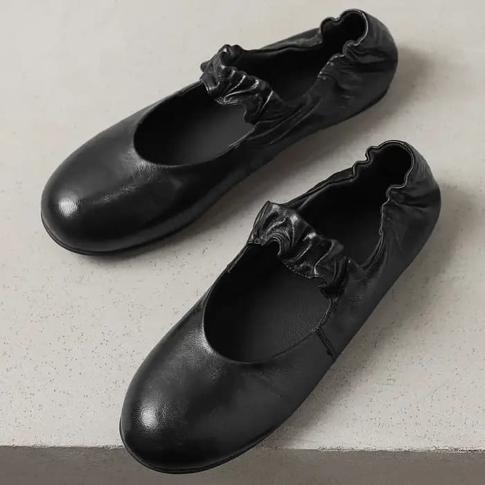 Ballerines à enfiler à bande étroite élastique en peau de mouton pour femmes