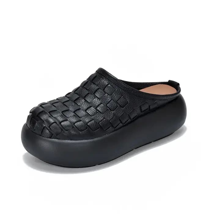 Careaymade – pantoufles à plateforme en cuir véritable rétro tissé à bout rond pour femmes
