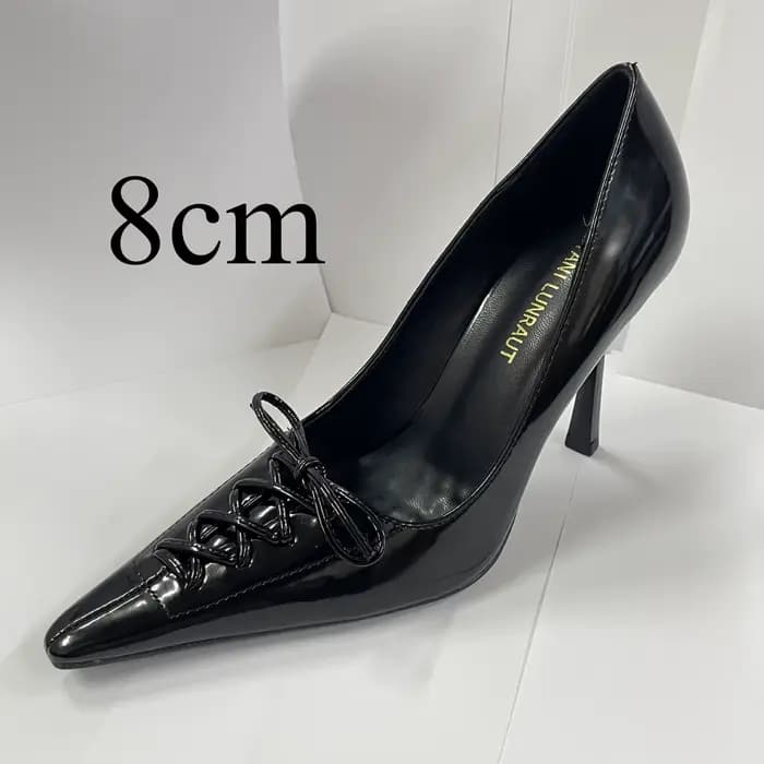Escarpins sexy à lacets et nœuds, talons fins, en cuir noir, élégants pour femmes, pour fêtes et mar