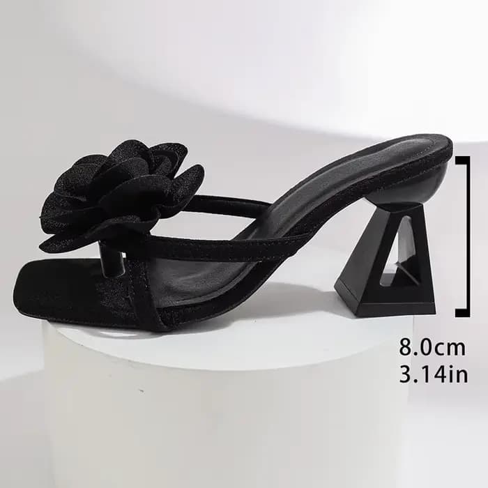 Sandales à talons épais à fleurs roses pour femmes, élégantes, à bout carré, pour fête, mariage, cha
