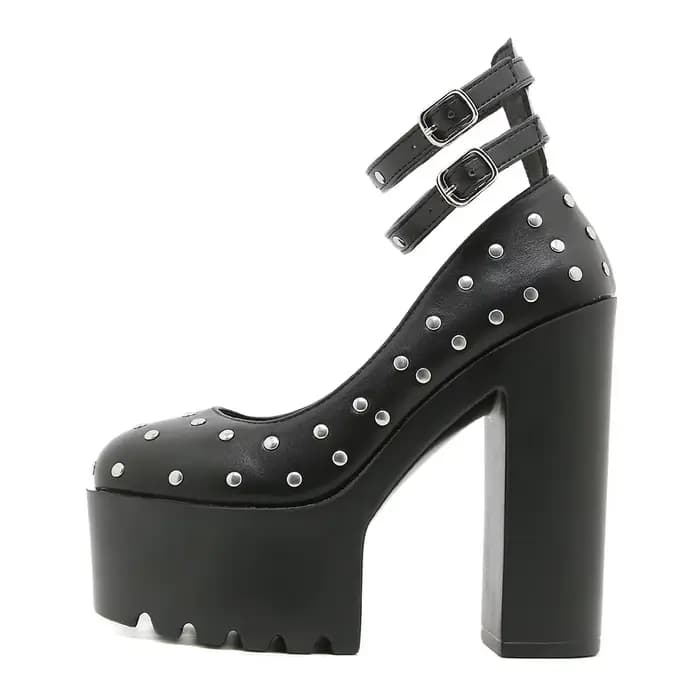 Gdgydh escarpins à plateforme de Style Punk rétro pour femmes clouté boucle de cheville sangle chaussures habillées à