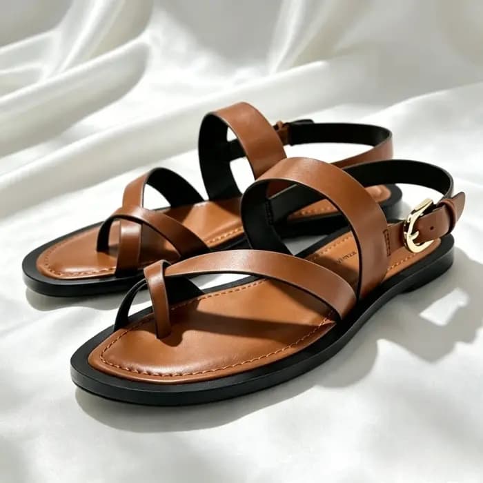 Sandales plates rétro marron croisées pour femmes, sandales de gladiateur Design avec boucle à la cheville, tongs de plage Sexy à Clip