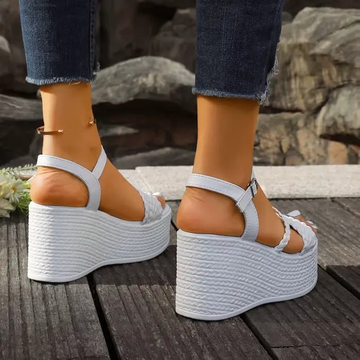 Sandales à plateforme épaisse blanche en cuir Pu pour femmes