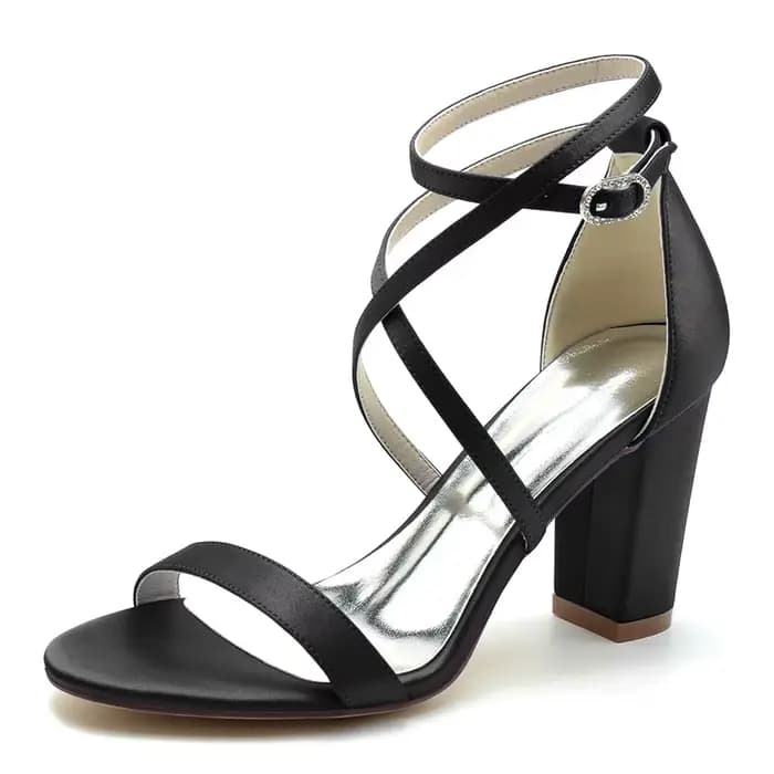 Sandales à talons en Satin pour femmes, chaussures de mariée, bout ouvert, sangle croisée, boucle, s