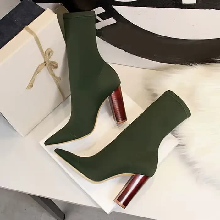 Taille 42 43 femmes bottines carrés talons hauts pompes automne mode confort tissu extensible chauss
