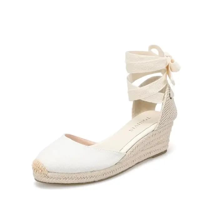 Chaussures compensées pour femmes, sandales à lacets, simples et élégantes, talon moyen, bride à la