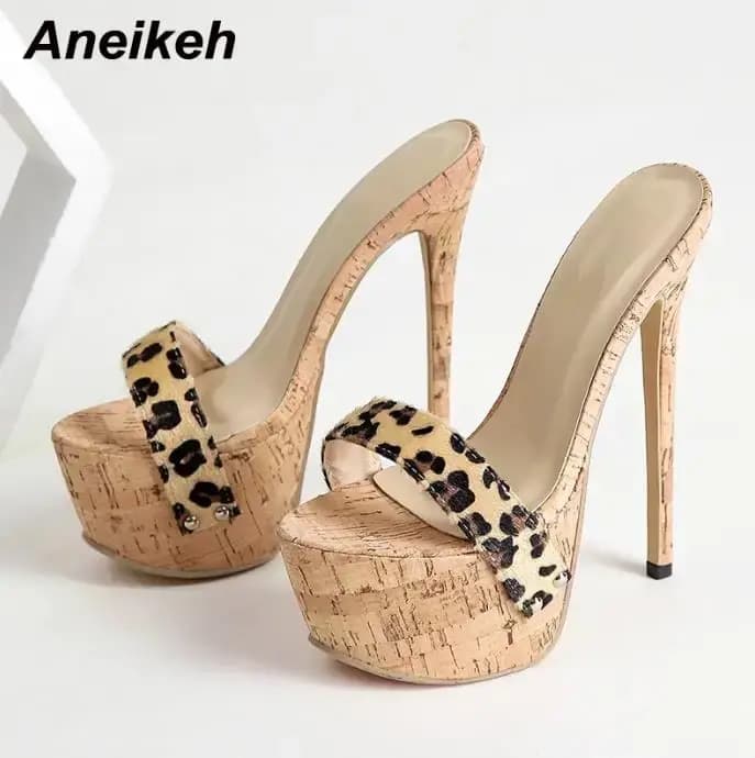 Aneikeh Sexy léopard plate-forme sandales talons hauts 2025 pantoufles d'été Mules dames mode Peep orteil sans lacet Club chaussures curseurs