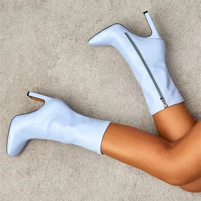 Bottines blanches en cuir PU de haute qualité pour femmes, escarpins à talons carrés, avec fermeture