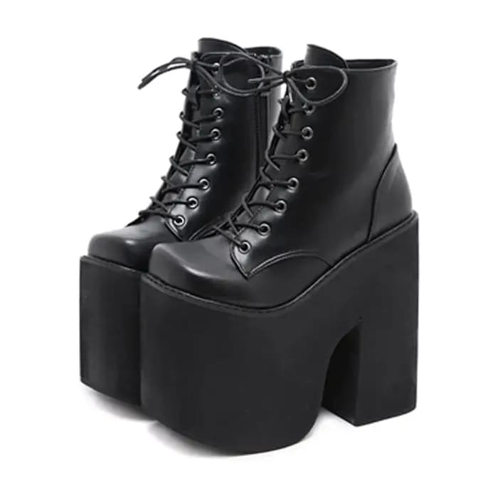 Gdgydh femmes Y2K Style bottes courtes bout fermé à lacets plate-forme