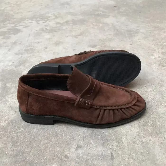 Nouvelles chaussures plates rétro françaises en cuir de veau pur fait à la main