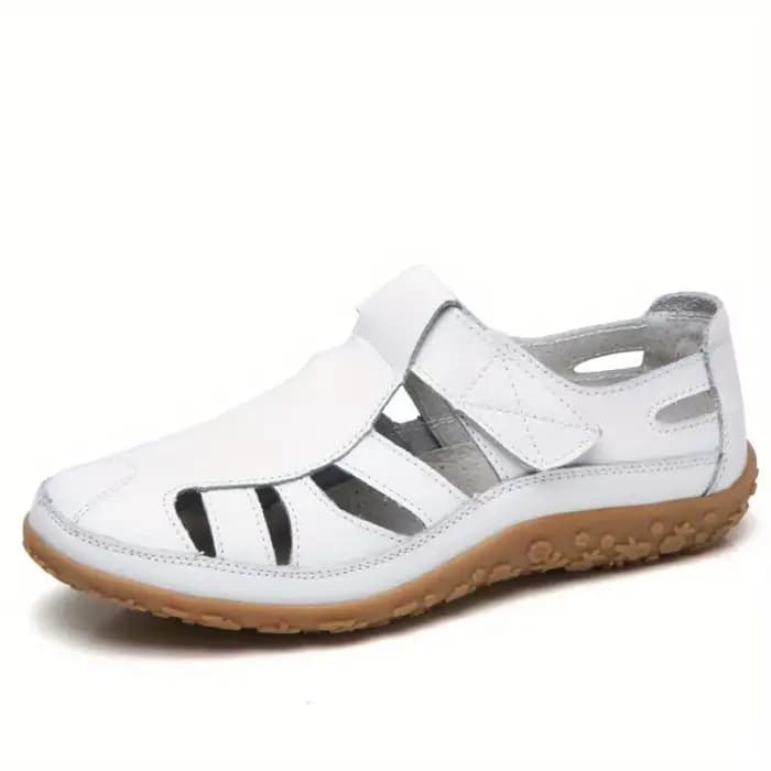Sandales plates pour femmes, style pêcheur, bout rond, aspect cuir, avec fermeture auto-agrippante, découpes, décontractées, pour la marche quotidienne, l'été et les voyages