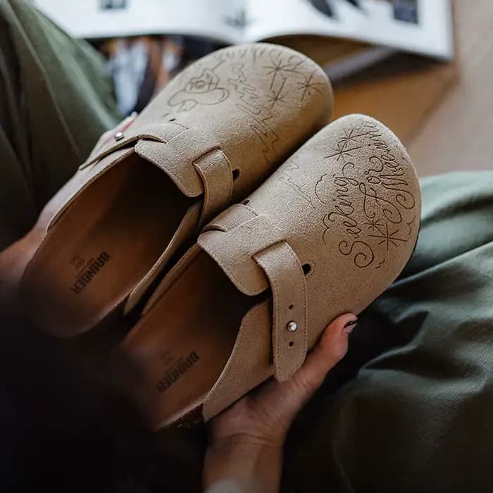 Maden femmes respirant Illustration Mules chaussures demi glisser fond épais vêtements chauds