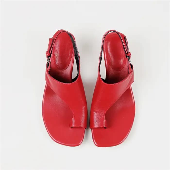 Sandales à talons épais en cuir véritable pour femmes, Style classique, avec bout carré et chaussures décontractées de couleur unie, MILI-MIYA