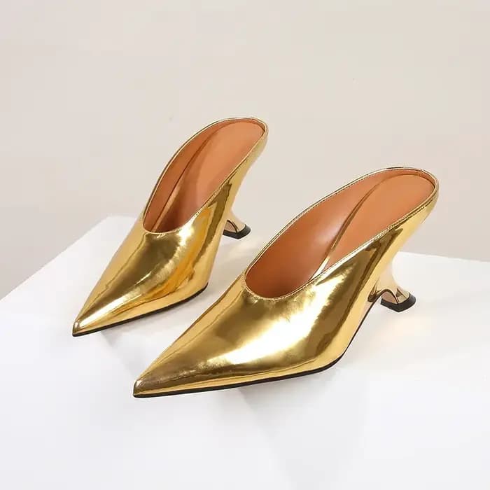 2025 nouveau Design mode plate-forme compensées talons hauts Mule femmes pantoufles concis peu profond bout pointu robe de soirée dames chaussures