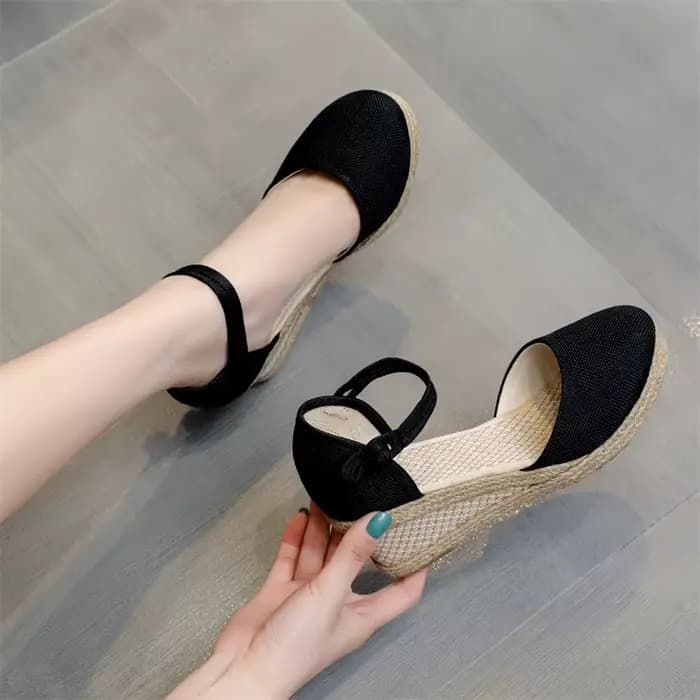 Sandales à talons femmes compensées Espadrilles chaussures d'été dames confort décontracté bout fermé sandale pompes