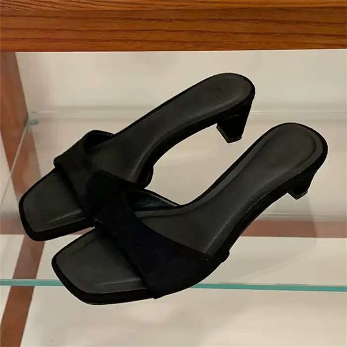 Aneikeh – Mules élégantes en daim bleu à talon carré pour femme
