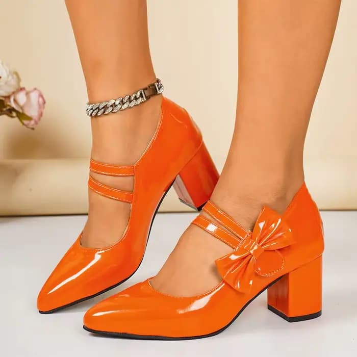 Escarpins à bout pointu et talon carré avec nœud, chaussures simples pour femmes, antidérapantes et résistantes à l'usure, à talon haut
