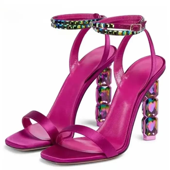 Aneikeh Sexy brillant empilé cristal talon sandales femme été 2026 mince embelli bride à la cheville chaussure à talons hauts pour les femmes pompes