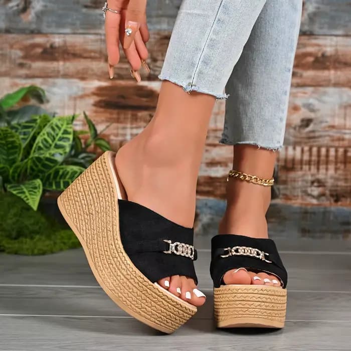 Nouvelles sandales compensées à bout ouvert pour femme, style européen, plateforme épaisse, talons hauts, élégantes, décontractées, pour la plage