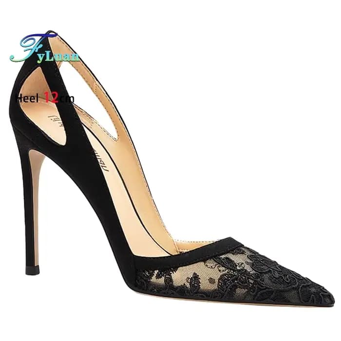 Dentelle maille noir talons hauts 12 cm 10 cm 8 cm chaussures pour femmes