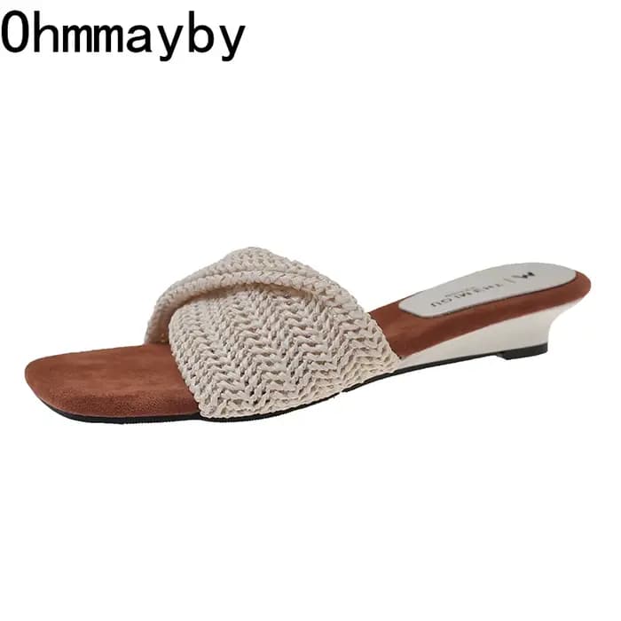 Sandales d'été tissées pour femmes, talons compensés de créateur, chaussures élégantes à bout ouvert pour banquets, soirées, plage et vacances