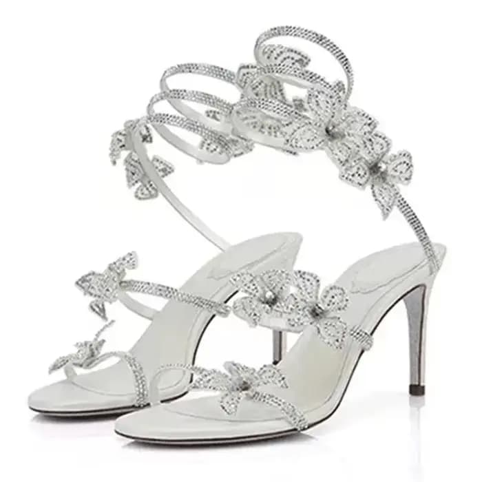 Eilyken Sexy cristal fleur mince talons hauts femmes sandales Style de rue bande étroite bride à la