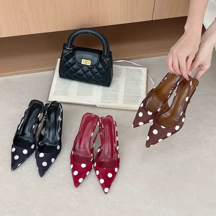 SUOJIALUN 2026 printemps nouvelle marque femmes sandale mode à pois bout pointu peu profond Slingback chaussures mince robe à talons hauts pompes
