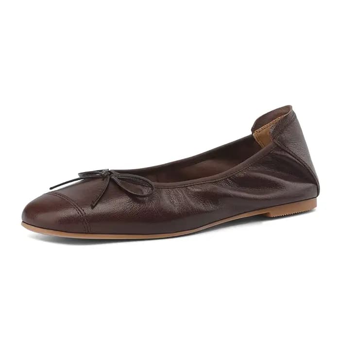 Ballerines en cuir de mouton véritable pour femmes, noir, abricot, marron, nœud papillon, Parker ron