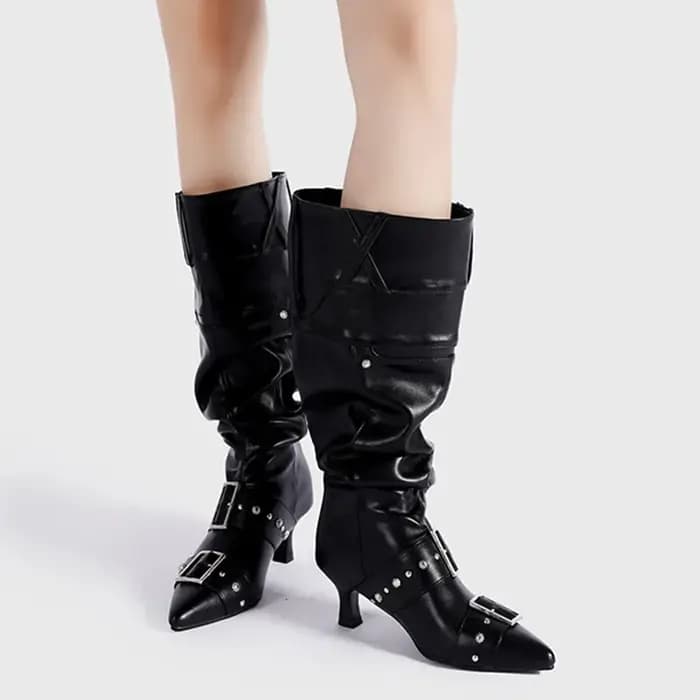 Bottes hautes en cuir verni pour femmes