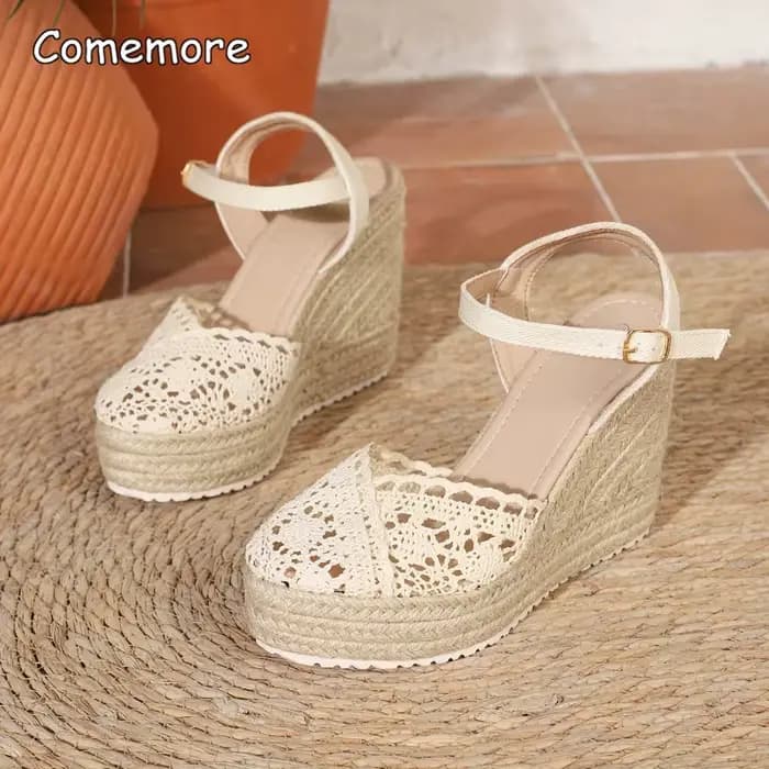 Sandales compensées en espadrille pour femme – Chaussures de plage d'été à plateforme