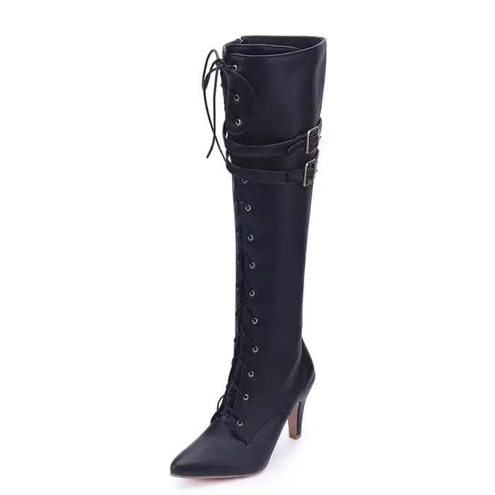 Respzed-Bottes de moto pointues à lacets croisés pour femmes